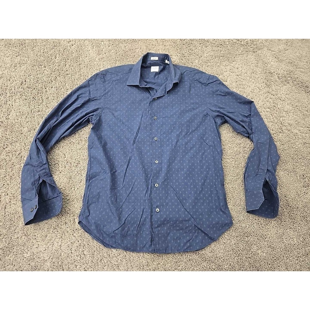 Culturata Roma Button Up Shirt Mens L Blue Geometric Tailored‎ Fit Made in Italy
